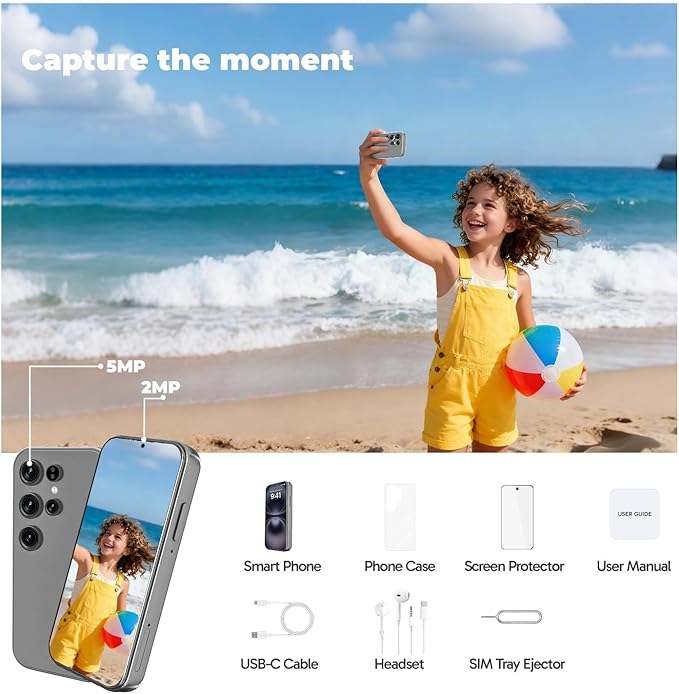 Mini Phone Unlocked Android Phone 4.0" HD Touch Screen Mini Smartphone Kids Smart Phone Dual SIM Quad Core Face ID Small Phone for Students & Children Pocket 3G RAM+ 64GB (Grey, 4.0)