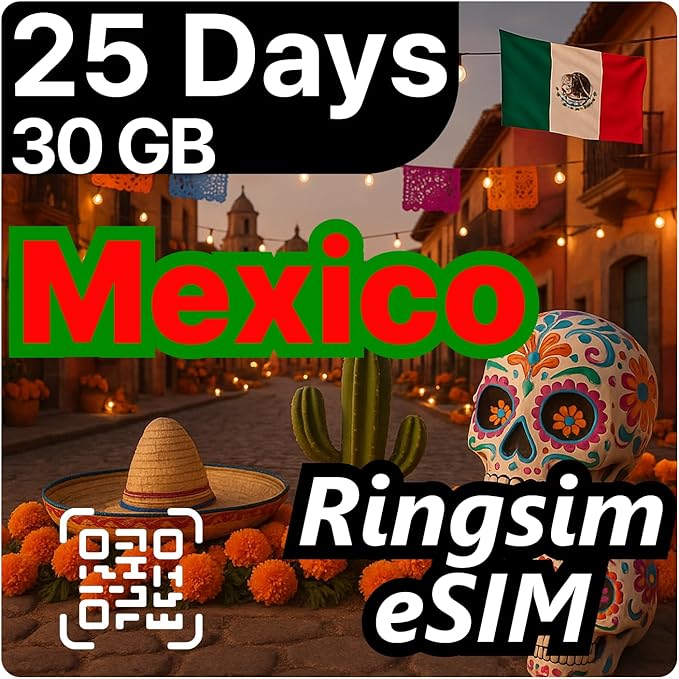 [eSIM] Mexico eSIM | 25DAYS 30GB | 5G, 4G/LTE, Tethering, Hotspot | eSIM with Instant Activation in 10 Minutes | Cancun, Mexico City, Los Cabos | Travel eSIM by Ringsim