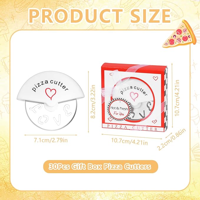 30Pcs Pizza Cutter Wedding Party Favors for Guests, Mini Stainless Steel Pizza Cutter with Red Gift Box for Bridal Baby Shower Decoration Return Souvenirs Prizes (30, Red)
