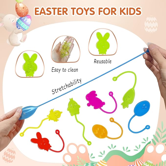 Easter Sticky Hands Bulk 42 PCS Party Favors for Kids Easter Egg Fillers Basket Stuffers Stretchy Sticky Hand Toy Goodie Bag Stuffers Classroom Prizes for Kids Toys Carnival Birthday Party Supplies