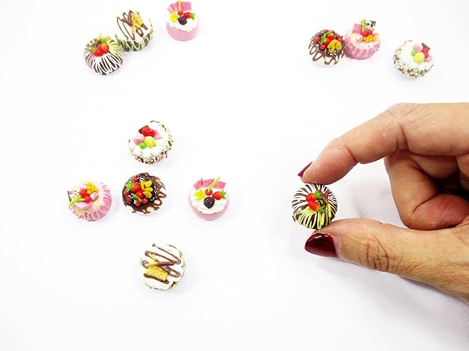 Dollhouse Miniature Food 6 Mixed Fruit Flower Cake 1.8 cm Mini Tiny Bakery 16241