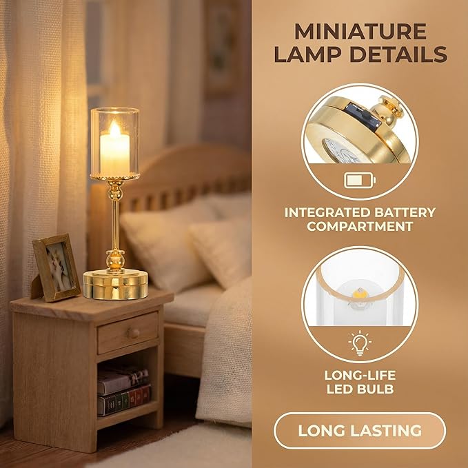 TOYANDONA Dollhouse Miniature Table Lamp – 1:12 Scale Glass Dome Candle-Style Light, Battery Operated Decorative Dollhouse Lighting for Indoor Outdoor Doll House Furniture & Room Decor