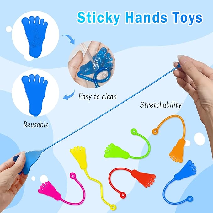 Sticky Hands Bulk 48PCS Kids Party Favors Foot Shape Stretchy Sticky Hand Fidget Toys Kids Birthday Goodie Bag Stuffers Treasure Box Toys for Classroom Prizes Party Supplies Easter Egg Fillers