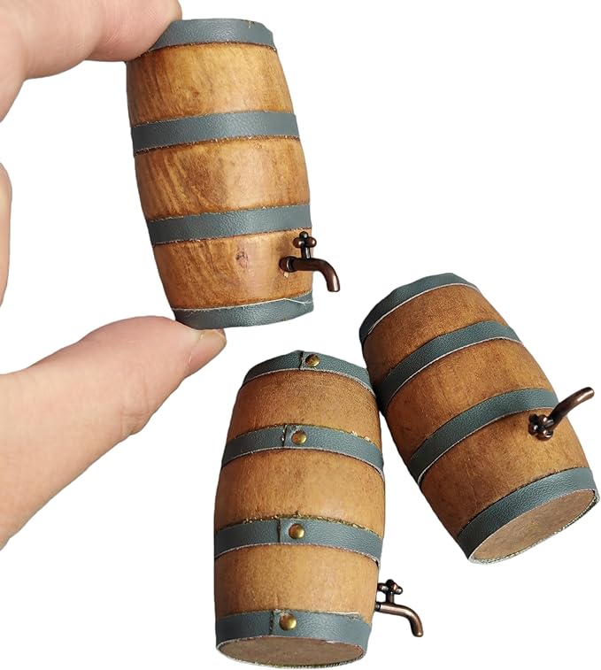 3 Pieces of Dollhouse 1/12 Scale Miniature Beer Barrels Wine Whiskey Casks Rustic Garden Farmhouse Decor