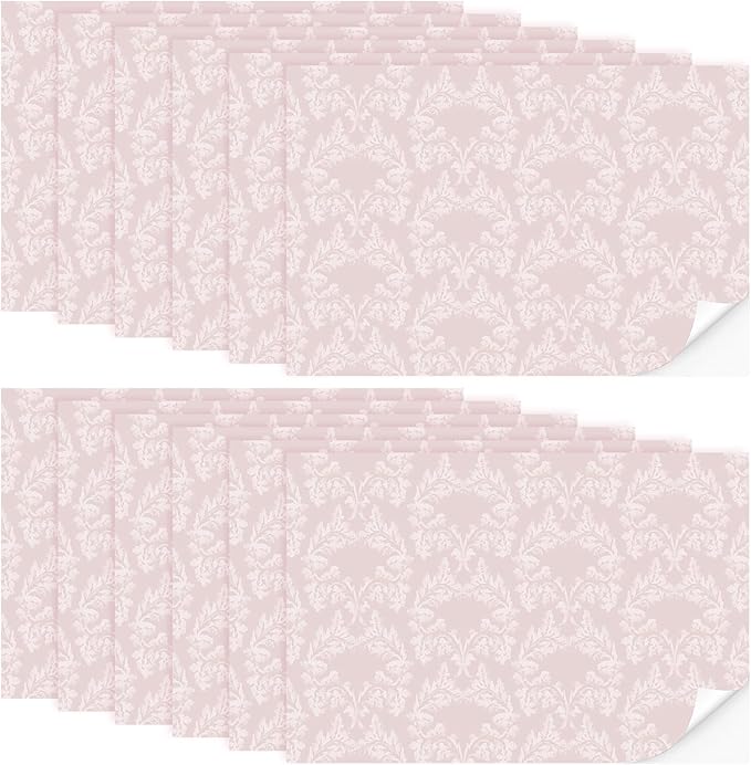 Flutesan 12 Pcs Miniature Dollhouse Wallpaper and Flooring Peel and Stick Mini DIY Self Adhesive Dollhouse Accessories 8.27 x 11.69 Inch (Vintage Pink)
