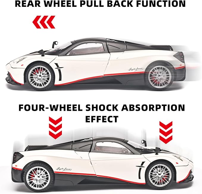 Car Toys for Boys 1 18 Scale Diecast Cars Compatible for Pagani Huayra Dinastia Model Car Kits Collection,Metal Pull Back Cars with Light and Sound,Toy Cars for Boys Age 4-7（White）