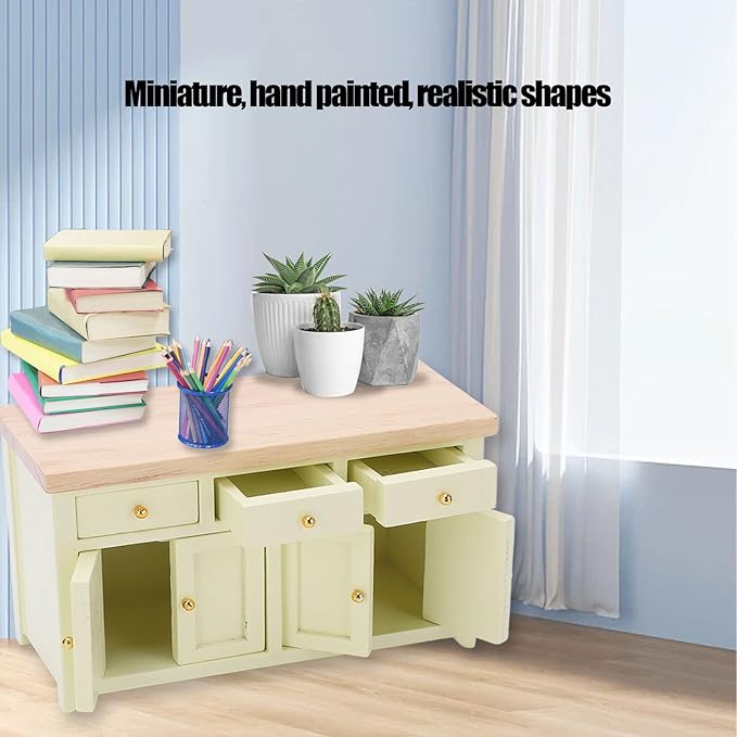 1:12 Scale Birch Dollhouse Storage Cabinet - Miniature Living Room Furniture for Dollhouses (Cream Color)