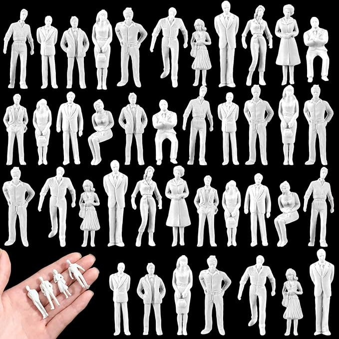 Namalu 50 Pcs 1: 50 Scale White Unpainted Mini People Figures Miniature People for Model Trains Architectural Standing and Sitting Mini Diorama Figures for Architectural Project Miniature Scenes