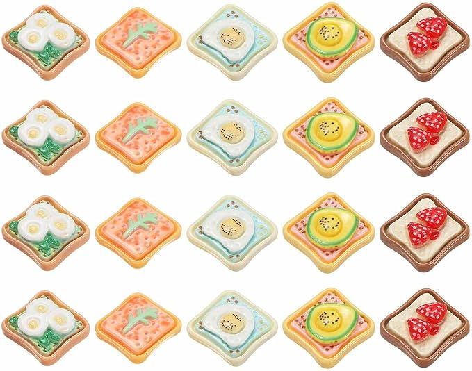 Dollhouse Miniature Food, Cute Mixed Fruit Toast Figures Toys Mini Resin Foods Trinkets for Pretend Play Kitchen Cooking Game & Doll House Decor (Mixing Colors, 20pcs)