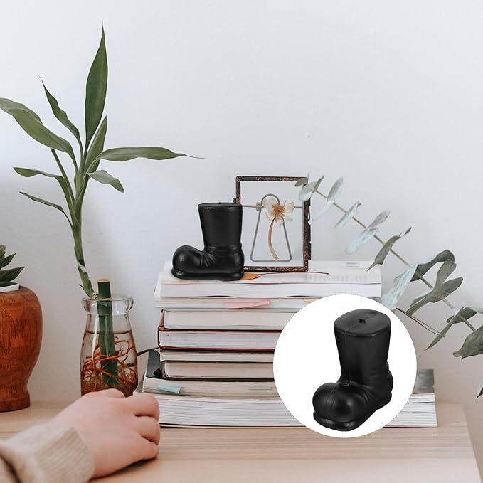 LOGOFUN 10pcs Christmas Santa Boots Black Mini Xmas Themed Shoes Miniature Black Boot Models for DIY Crafts Holiday Party Supplies