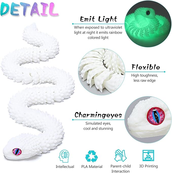 4 Pcs 12in 3D Printed Snake Toys, 3D Printed Animals, Flexible 3D Printed Snake Stuff, Decorative for Boys Kids Home Decor Christmas Fidget Toys Gifts Halloween Decorations