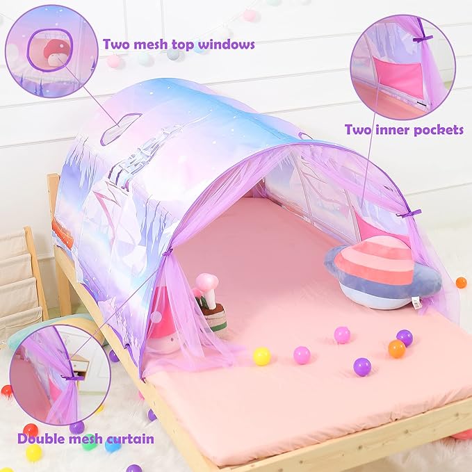 Bed Tent for Kids Lucky Castle Bed Tent Foldable Game House for Children Play Tents for Girls Boys Sleeping Canopy Playhouse