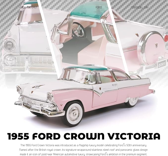 1955 Ford Crown Victoria 1/18 Scale Die-Cast Metal Model Premium Classic Vintage Alloy Cars with Display Case, for Kids Men and Teens Dad 14+ Year