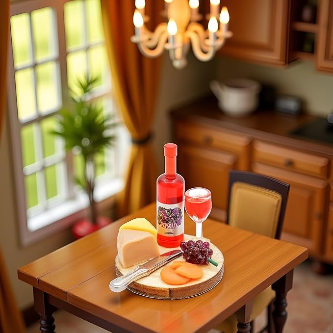 1 Set 1:12 Scale Miniature Wine Cheese and Board Set Minis Dollhouses Kitchen Dining Room Food Accessories Model Pastries Toy, DIY Micro Scene Decor