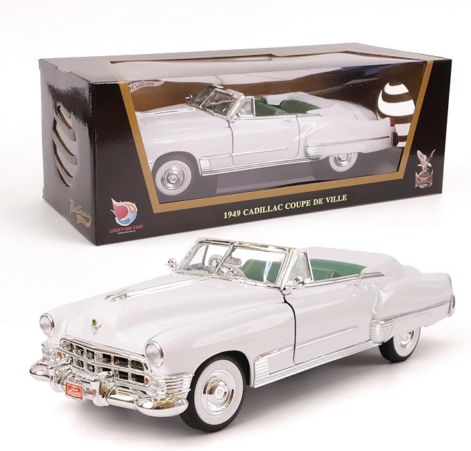 1949 Cadillac Elvis 1/18 Scale Die-Cast Metal Model Car with Opening Doors & Display Case - Premium Classic Vintage Collectible Car for Kids Men and Teens (White)