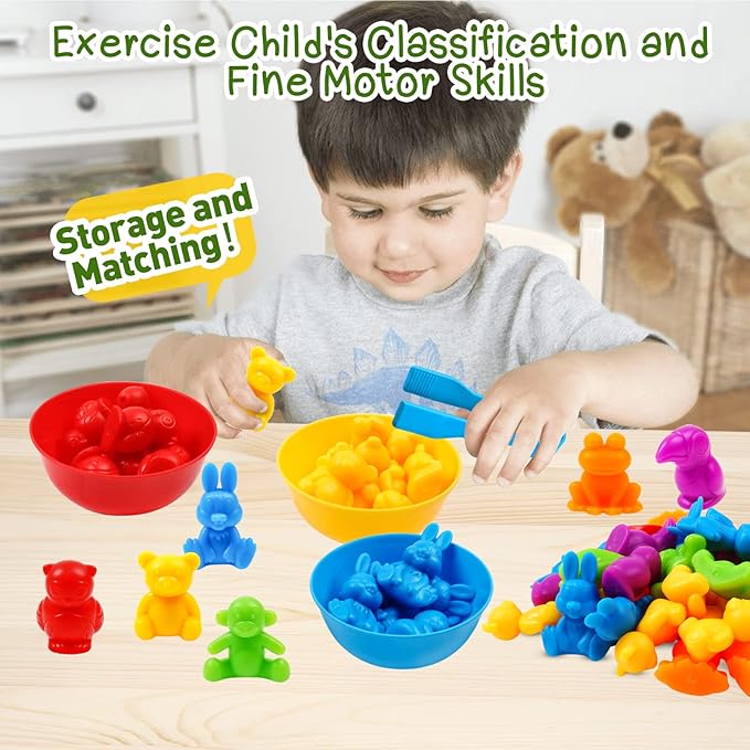 Counting Color Sorting Toys Animals Matching Games with Rainbow Bowls,Preschool Learning Educational Montessori Sensory Training Christmas Stocking Stuffers Gifts for 3 4 5 Year Old Toddlers