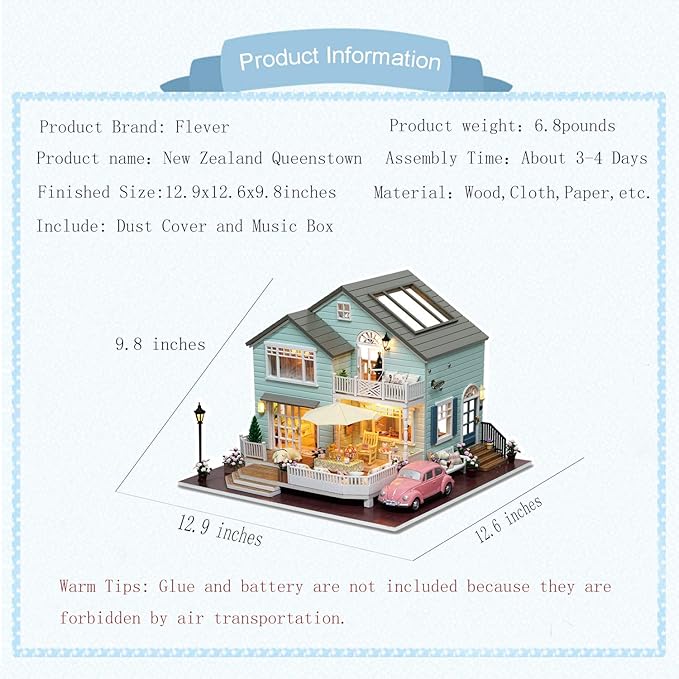 Flever Dollhouse Miniature DIY House Kit Creative Room with Furniture for Romantic Artwork Gift (New Zealand Queenstown)