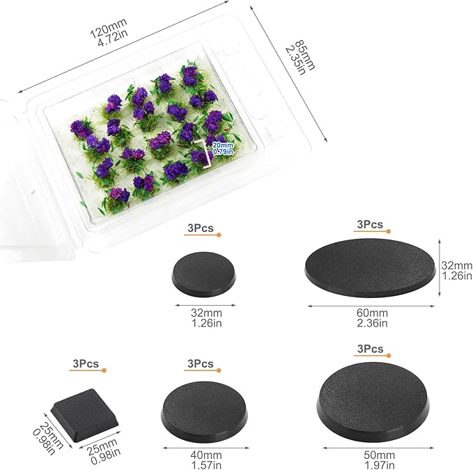 Miniature Vegetation Flower Cluster Garden Shrub Tufts with Model Bases War Game Scenery (C)