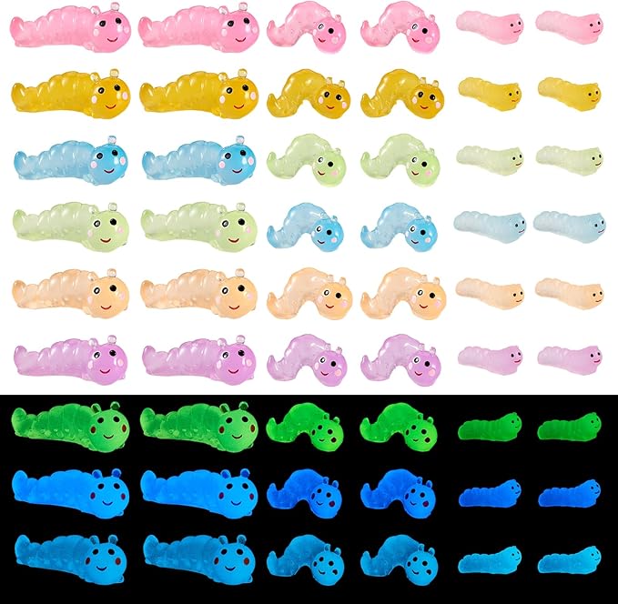 Beadthoven Luminous Mini Worm Glow in The Dark Worm Figurine Cute Miniature Animals Ornaments for Dollhouse Fairy Garden Decoration Accessories DIY Craft Micro Landscape