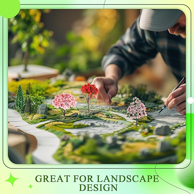 Canlierr 28 Pcs Miniature Model Trees for Diorama Mixed Mini Tiny Fake Plastic Fall Maple Trees with 40g Faux Moss for Villages, Craft, Model Train Autumn Scenery Accessories