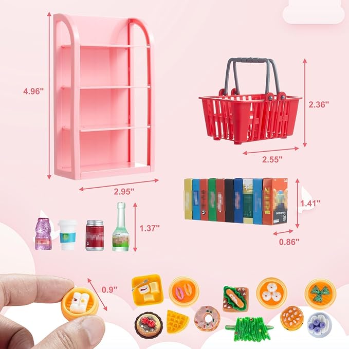 164pcs Miniature Supermarket Shelves Furniture Model 4 Layers Shelf Display Rack Doll House Accessory Storage Bookshelf Accessories Mini Locker Decor Food Drink Bottle Toy Cosplay Game Party