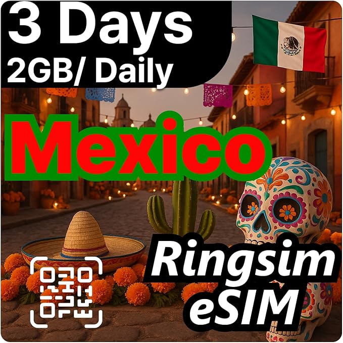[eSIM] Mexico eSIM | 3DAYS 2GB/Daily | 5G, 4G/LTE, Tethering, Hotspot | eSIM with Instant Activation in 10 Minutes | Cancun, Mexico City, Los Cabos | Travel eSIM by Ringsim