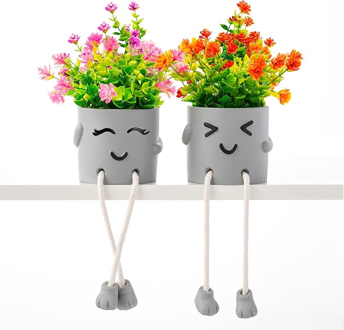 skycoo 2 Packs Cute Fake Plants, Kawaii Artificial Potted Plants for Table Desk Home Bedroom Bathroom Office Shelf Office Wall Room Farmhouse Decor Artificial Plants B2