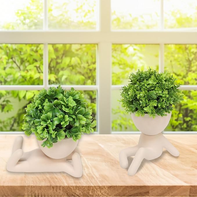 MAKHOT 4pcs Fake Succulents for Office Decorations, Artificial Succulents Plants for Work Desk, Faux Mini Plants Home Decor - Small Plant for Office Women Cubicle Decoration(Cream Color)
