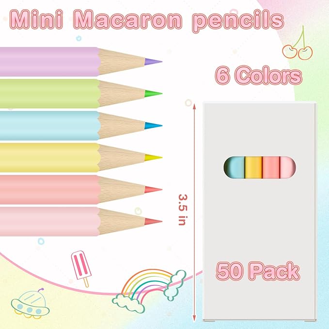 Ctosree 50 Packs Macaron Pastel Mini Colored Pencils Bulk 3.5'' Coloring Drawing Pencil in Boxes Valentine's Day Gifts for Kids Adult Classroom 100th Day of School Painting Party Favor, 6 Per Pack