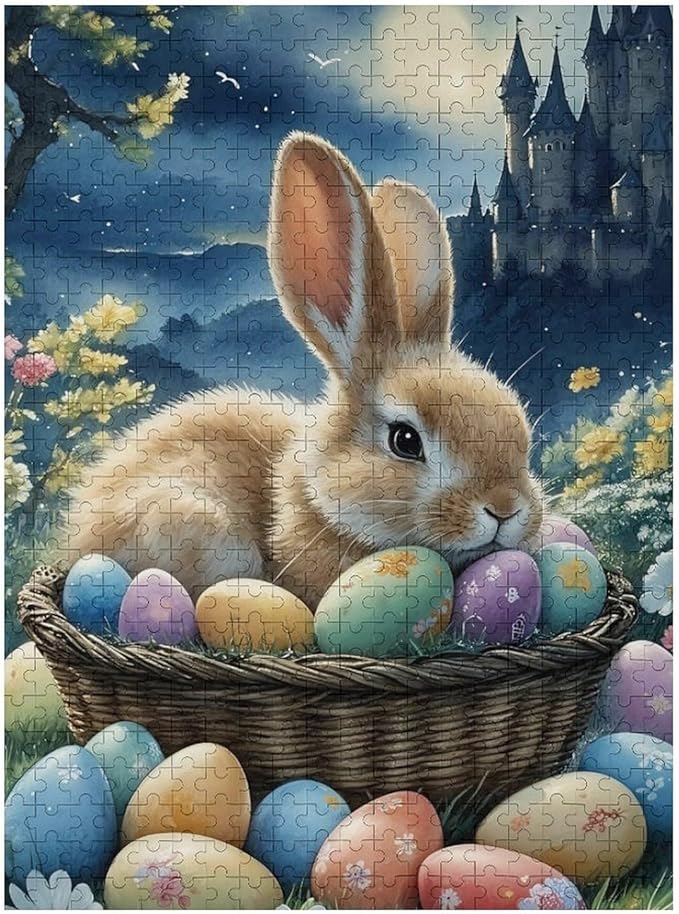Sleeping Bunny Easter – 1000 Piece Holiday Wooden Jigsaw Puzzle, Cute Sleeping Bunny for Easter, Family Fun, Brain Exercise, Stress Relief