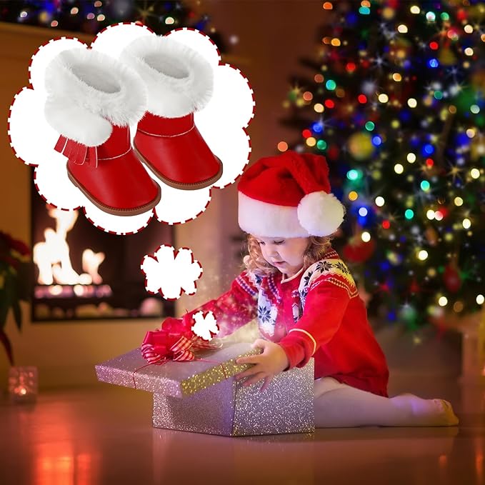 Bencailor 3 Pairs Doll Shoes 18 Inch Doll Boots Winter Dolls Snow Boots Christmas Accessories for Dress up(Red Black White)