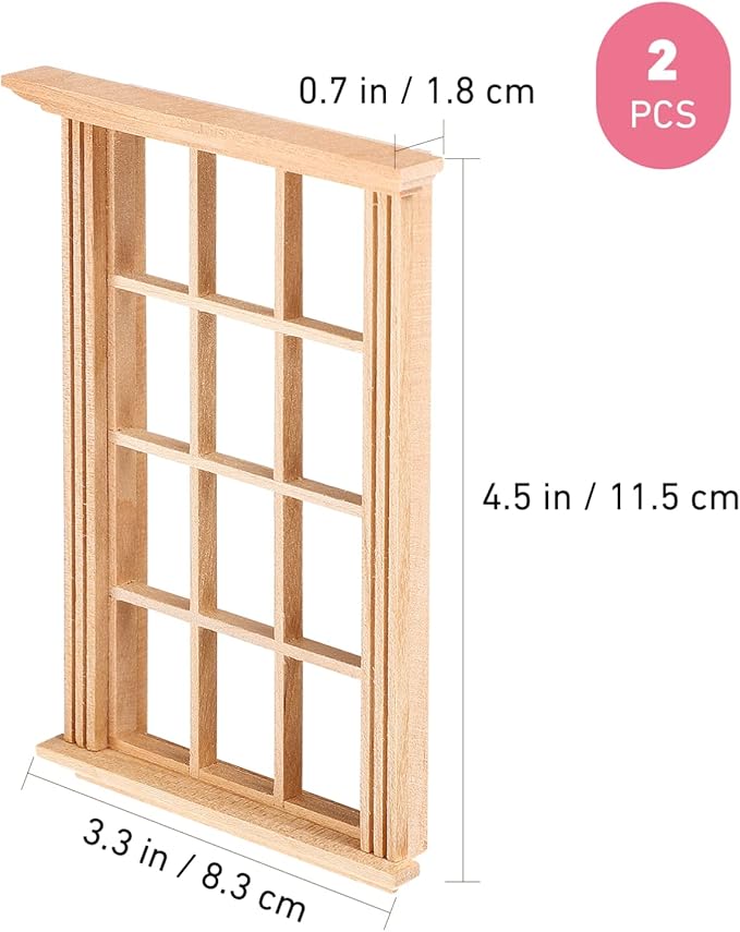Angoily 1: 12 Scale Dollhouse Windows, 8 PCS Dollhouse Furniture Simulated Twelve Lattice Miniature Wooden Frame Photograph Props, Doll House Windows Model, DIY Bedroom