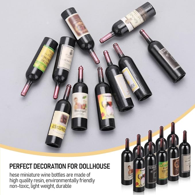 TIESOME Dollhouse Wine Bottles, 10Pcs 1:12 Scale Mini Red Wine Bottles Miniature Drink Bottles Wine Model Decoration Kitchen Accessories for Dollhouse Decors