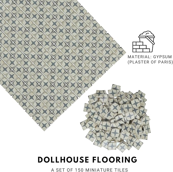 150 pcs, Dollhouse Flooring, 1:12 Scale Doll House Tiles, Miniature Checkerboard Floor, REDUCIO! (Vintage Star Tile)
