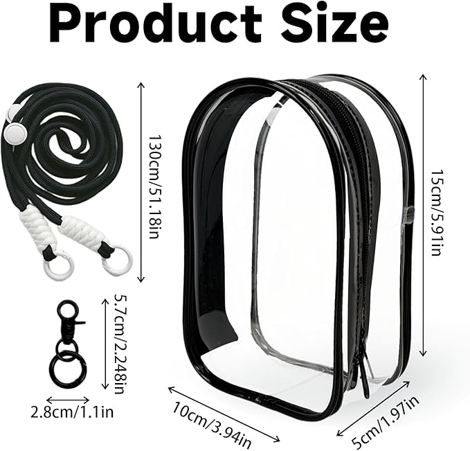 Clear Figure Display Bag with Keychain and Lanyard, Protective Doll Case, 15cm/5.91in Crossbody Doll Storage Bag