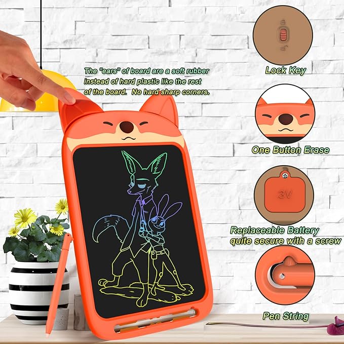 CHAFEGY LCD Writing Tablet 10 Inch, Doodle Board Toy, Cute Fox Drawing Pad for Kids Ages 3-8 - Educational Gift for Christmas & Birthday (Fox)