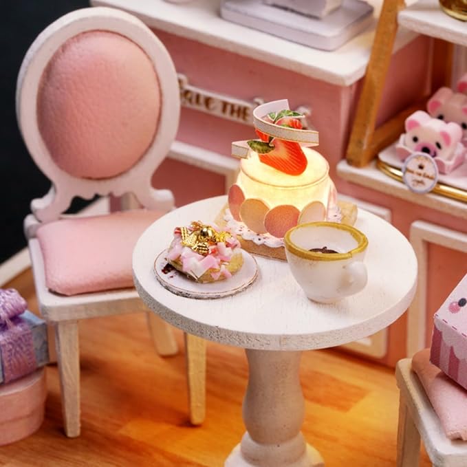 DIY Miniature House Kit, Mini House Building Kit with LED & Dust Cover, DIY Wooden Dollhouse Miniature Kit for Adults Teen, Wooden Crafts Lovely Dollhouse Kit, Sweet Talk