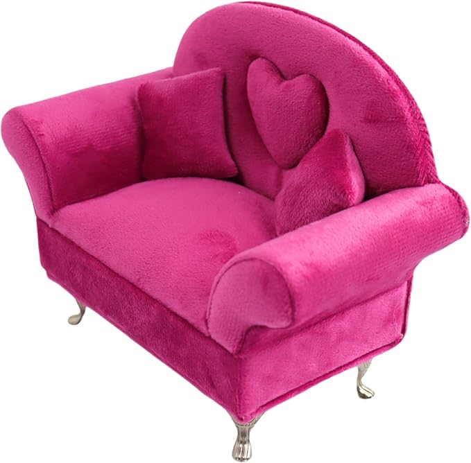 CONCISE 1/6 & 1/12 Scale Miniature Velvet Sofa w/Hidden Jewelry Box for Women 14+ Collectors Ring Earring Necklace Bracelet Trinket Storage - Pink Decor for Display & Dressing Tables