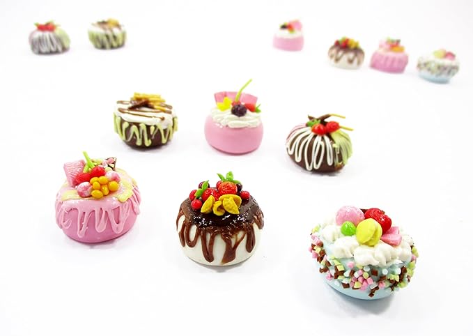 Dollhouse Miniature Food 6 Mixed Fruit Flower Cake 1.8 cm Mini Tiny Bakery 16241