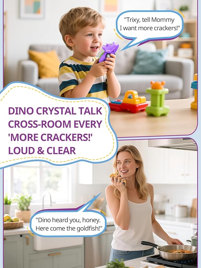 Inspireyes Dinosaur Walkie Talkies for Kids Rechargeable, Dino Toy Cars for Boys & Girls Ages 3-7, Crystal-Clear Audio, 48 Hours of Play, Fun Indoor & Backyard, Birthday Gift for Toddler, 2 Pack