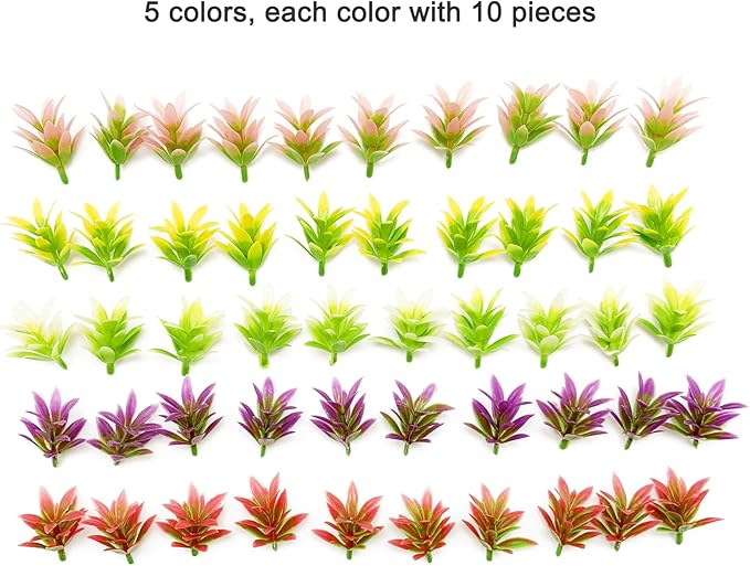 PrettyLife 50Pcs Miniature Plants Artificial Green Shrubs Model for 1:12 Mini Dollhouse Fairy Garden Railway Simulated Static Scenery Micro Landscape Decoration