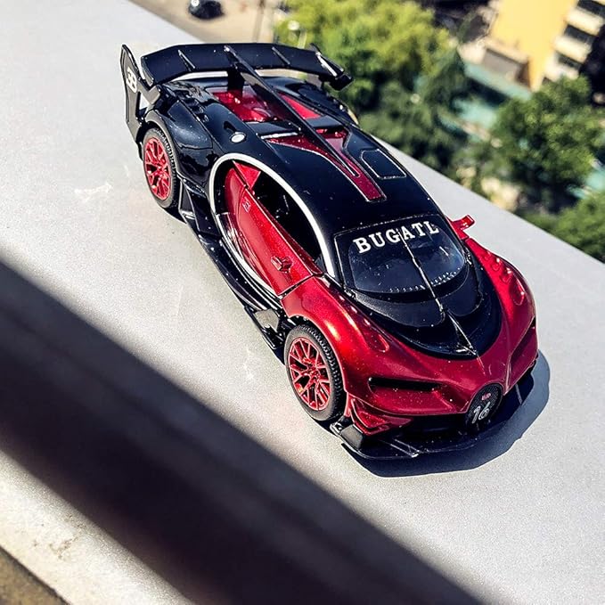 BDTCTK Bugatti Vision GT Supercar 1/32 Zinc Alloy Die Casting Pull Back Car Model Toy Sound and Light for Boy Girl Gift （red）