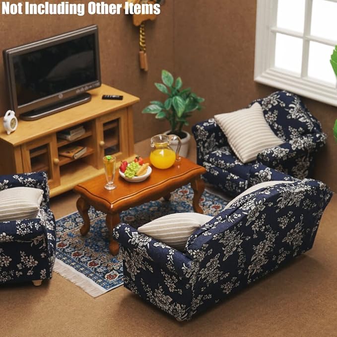 Odoria 1/12 Miniature Chair Armchair Dollhouse Furniture Accessories, Dark Blue
