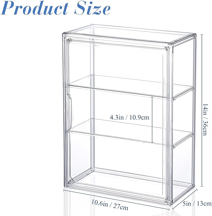 6 Pcs Clear Acrylic Display Case 3 Tier Display Shelf Storage Boxes Cabinet Organizer with Magnetic Door for Figures Toys (Clear)