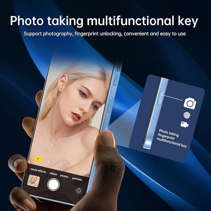 JQAKP 16PROMA X 5G Phone,Smartphone Unlocked Cell Phone 16GB+512GB/6.99“ HD Screen Display/68MP+108MP Camera/7000 mAh, Dual SIM Card/Face Unlock/Fingerprint Button Unlock (Blue)