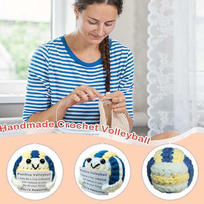 Zelaxeyi Mini Volleyball Ball Birthday Gifts for Men Women Volleyball Players,Funny Crochet Gifts for Volleyballs Lovers, Emotional Support Crochet