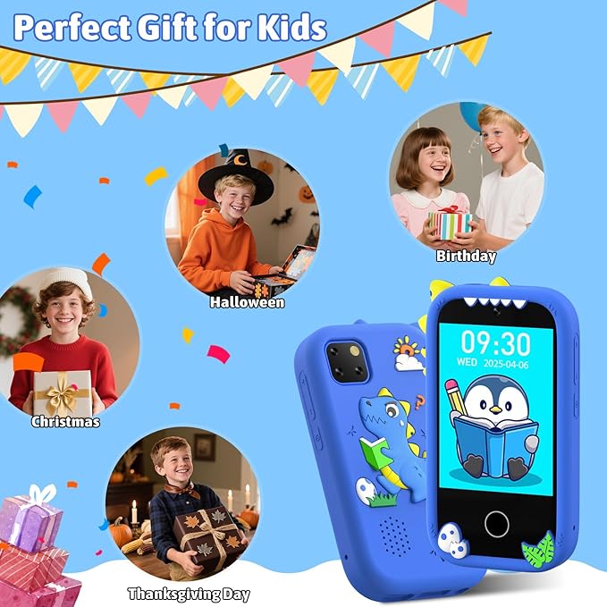 BEBESIRI Kids Camera Mini Smartphone Toy for Girls, 2.8" Touch Screen, 22 Learning Games, Dual Camera, Music Player, 32GB Card | Educational Gift for Christmas & Birthday (Sky Blue)