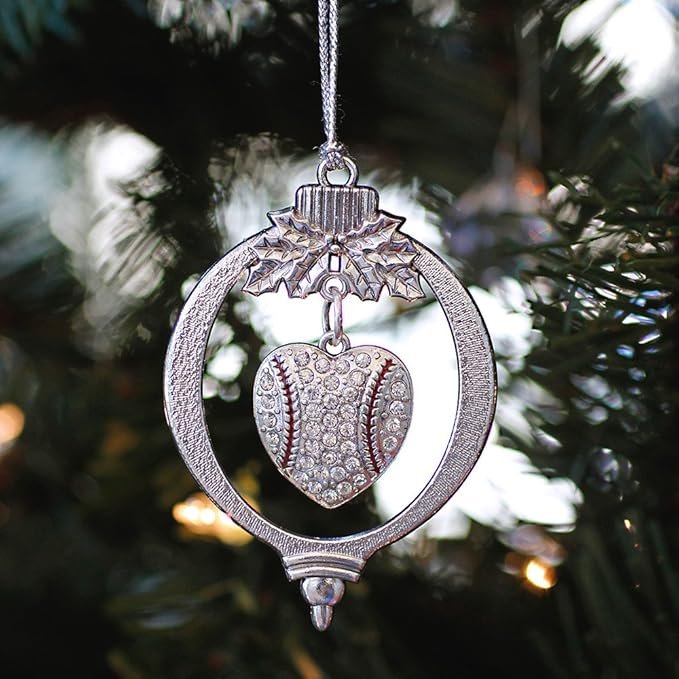 Inspired Silver - Baseball Heart - Silver Christmas Ornament - Unique Charm Christmas Tree Ornament - Holiday Hanging Decoration