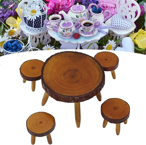 1:12 Scale Dollhouse Dining Table Set, Wooden Round Table & 4 Chairs Miniature Furniture for Dollhouse, Adult Collector Display