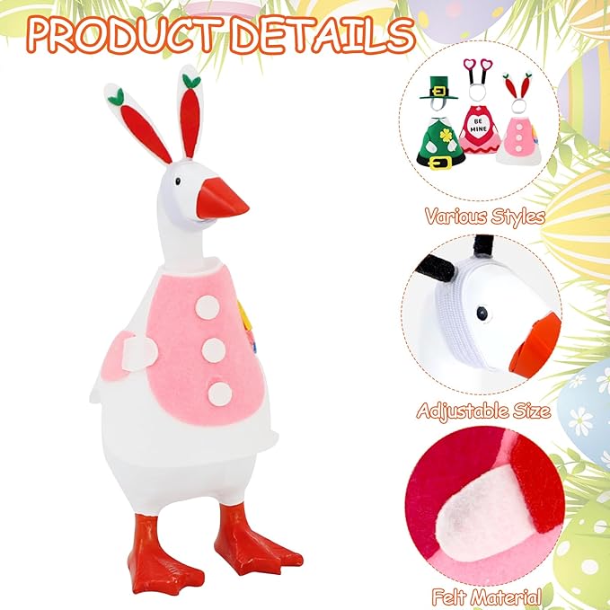 6 PCS 7 Inch Desk Goose Outfits, Valentine's Day, Easter and St. Patrick's Day Desk Goose Costumes Accessories, Spring Holiday Decor for Magnetic Desktop Goose Statues Office and Home Table